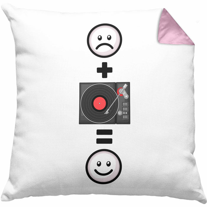 DJ Schallplattenspieler Kissen mit Füllung 40x40 Geschenk für Schallplatten Fans :( + Schallplatte = :) Lustige Geschenkidee Geburtstag (Grau) Rosa Trendation