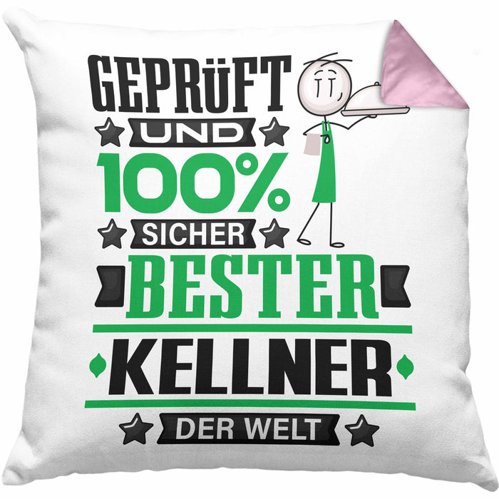 Kellner Geschenk Lustiger Spruch für Kellner Geschenkidee Bester Kellner Der WeltKissen mit Füllung 40x40 (Grau) Rosa Trendation