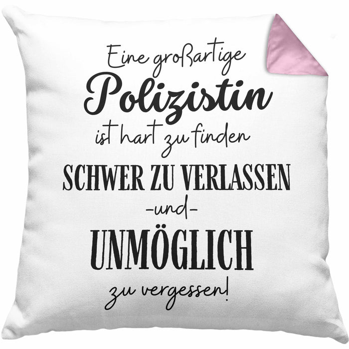 Polizistin Abschied Geschenk Kissen mit Füllung 40x40 Abschiedsgeschenk für Polizistin Hart Zu Finden Schwer Zu Verlassen (Grau) Rosa Trendation