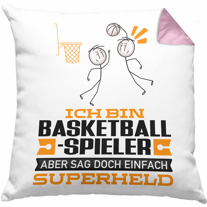 Basketballspieler Geschenk Kissen mit Füllung 40x40 Ich Bin Basketballspieler Aber Sag Doch Einfach Superheld Lustige Geschenkdiee für Basketballspieler (Grau) Rosa Trendation