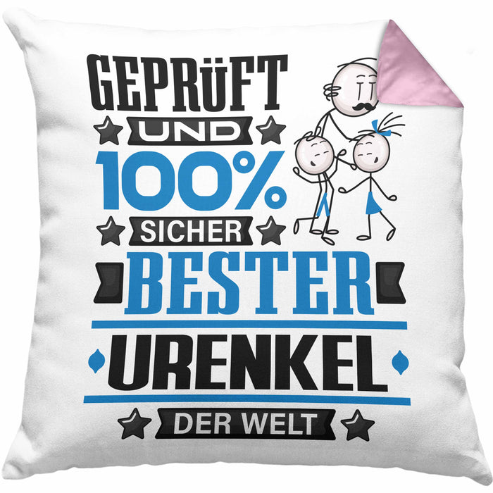 Urenkel Geschenk Lustiger Spruch für Urenkel Geschenkidee Bester Urenkel Der WeltKissen mit Füllung 40x40 (Grau) Rosa Trendation