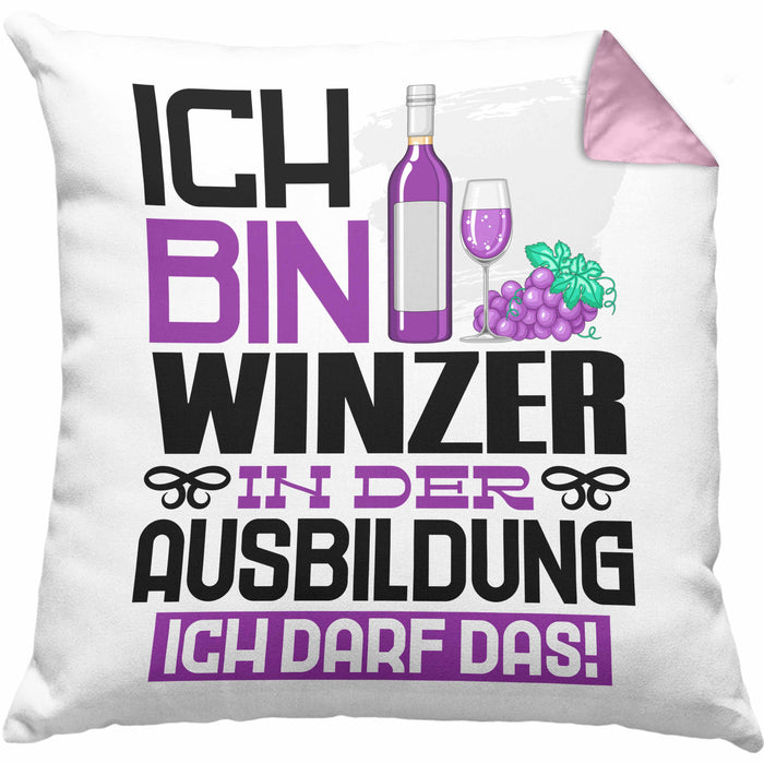 Winzer Ausbildung Kissen mit Füllung 40x40 Geschenk Ich Bin Winzer In Der Ausbildung Ich Darf Das Geschenkidee Spruch (Grau) Rosa Trendation