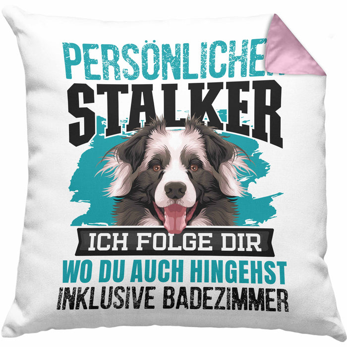 Border Collie Kissen mit Füllung 40x40 Geschenk Hundebesitzer Bordercollie Geschenkidee Kaffee-Kissen mit Füllung 40x40 Persönlicher Stalker (Grau) Rosa Trendation