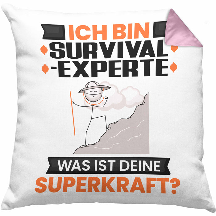 Survival-Experte Kissen mit Füllung 40x40 Geschenk für Survival-Experte Geburtstag Lustiger Spruch Was Ist Deine Superkraft (Grau) Rosa Trendation