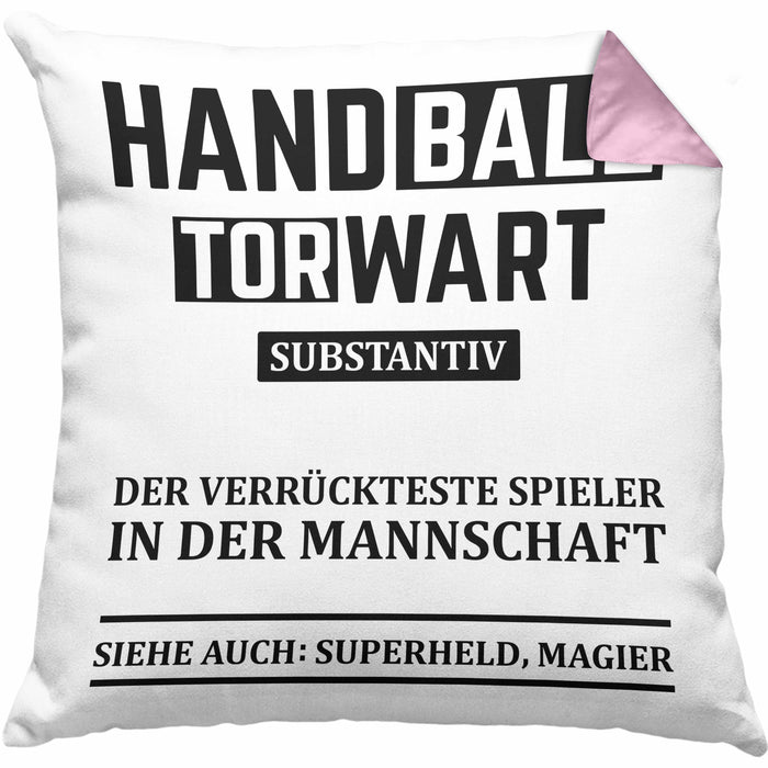 Handball Torwart Geschenk Kissen mit Füllung 40x40 Geschenkidee Handball-Spieler Handballspielerin Mädchen Jungs (Grau) Rosa Trendation