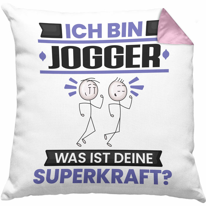 Jogger Kissen mit Füllung 40x40 Geschenk für Jogger Geburtstag Lustiger Spruch Was Ist Deine Superkraft (Grau) Rosa Trendation