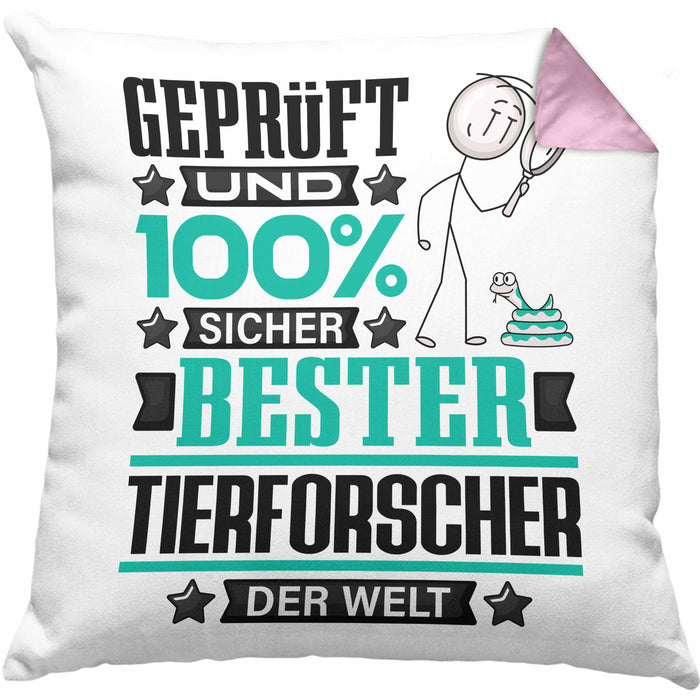 Tierforscher Geschenk Lustiger Spruch für Tierforscher Geschenkidee Bester Tierforscher Der WeltKissen mit Füllung 40x40 (Grau) Rosa Trendation