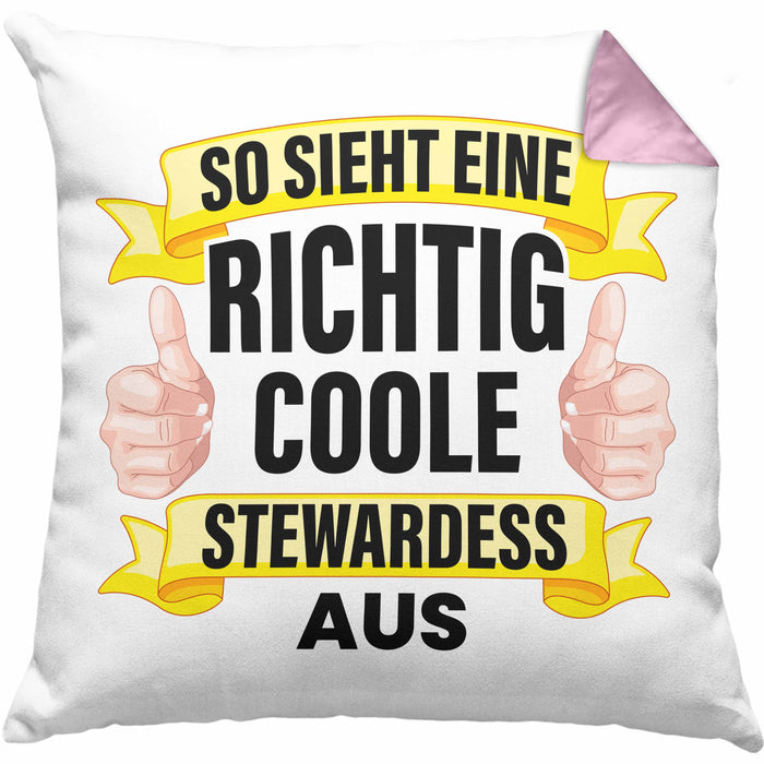 Stewardess Kissen mit Füllung 40x40 Geschenk für Stewardessin Lustiger Spruch Lustig Flugbegleiterin Sprüche (Grau) Rosa Trendation