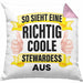 Stewardess Kissen mit Füllung 40x40 Geschenk für Stewardessin Lustiger Spruch Lustig Flugbegleiterin Sprüche (Grau) Rosa Trendation