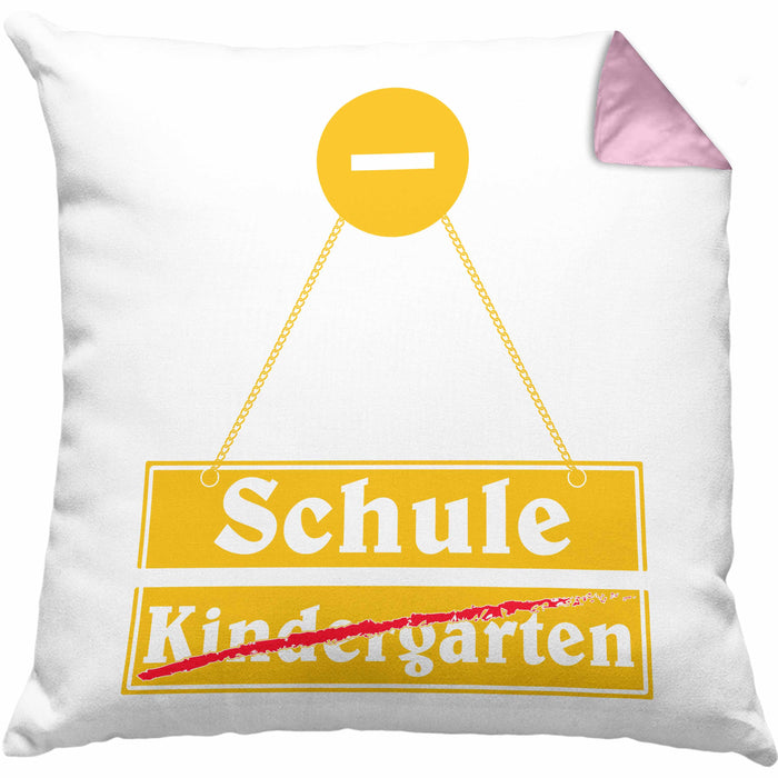 Einschulung Kissen mit Füllung 40x40 Geschenk für Jungs Jungen 1. Schultag Grundschule (Grau) Rosa Trendation