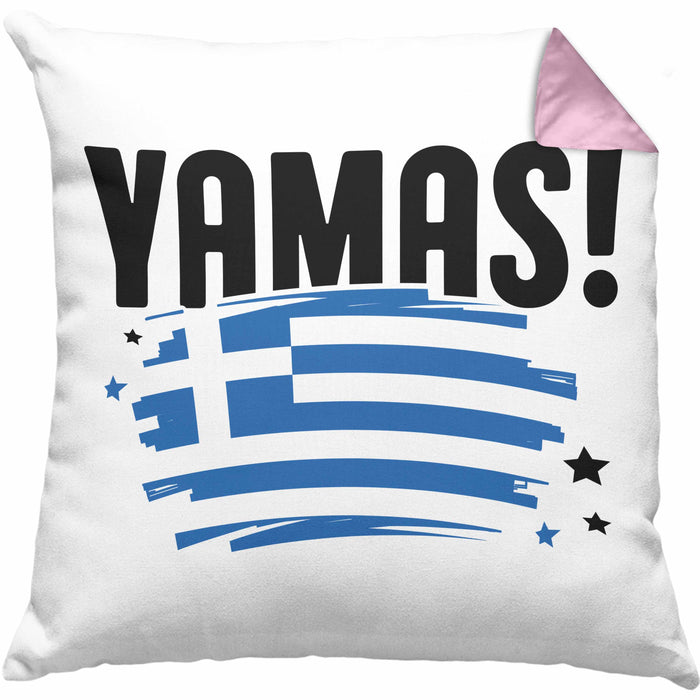 Griechenland Kissen mit Füllung 40x40 Yamas Ouzo Griechenland Trink Spruch Sprüche für Grieche (Grau) Rosa Trendation