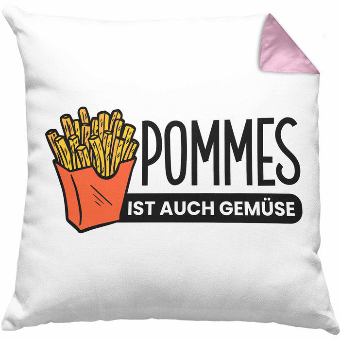 Lustige Kissen mit Füllung 40x40 mit Spruch "Pommes Ist Auch Gemüse" Pommes-Liebhaber (Grau) Rosa Trendation