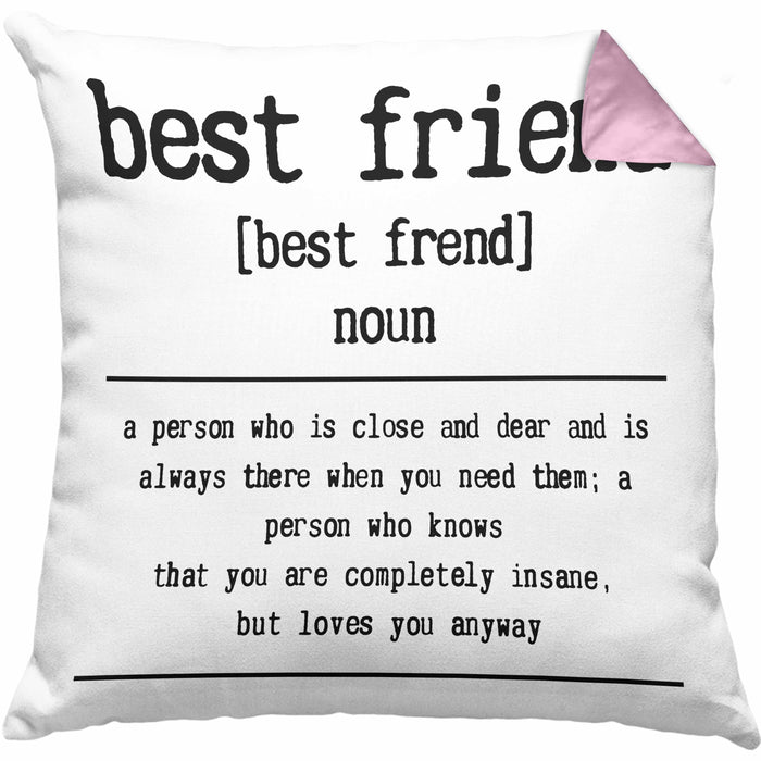 Bester Freund Beste Freundin Geschenk Kissen mit Füllung 40x40 Definition Lustiger Spruch BFF Beste Friends Häferl (Grau) Rosa Trendation