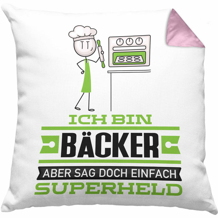 Bäcker Geschenk Kissen mit Füllung 40x40 Ich Bin Bäcker Aber Sag Doch Einfach Superheld Lustige Geschenkdiee für Bäcker (Grau) Rosa Trendation