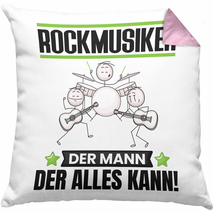 Rockmusiker Kissen mit Füllung 40x40 Geschenk für Rockmusiker Der Mann Der Alles Kann Geschenkidee zum Geburtstag (Grau) Rosa Trendation