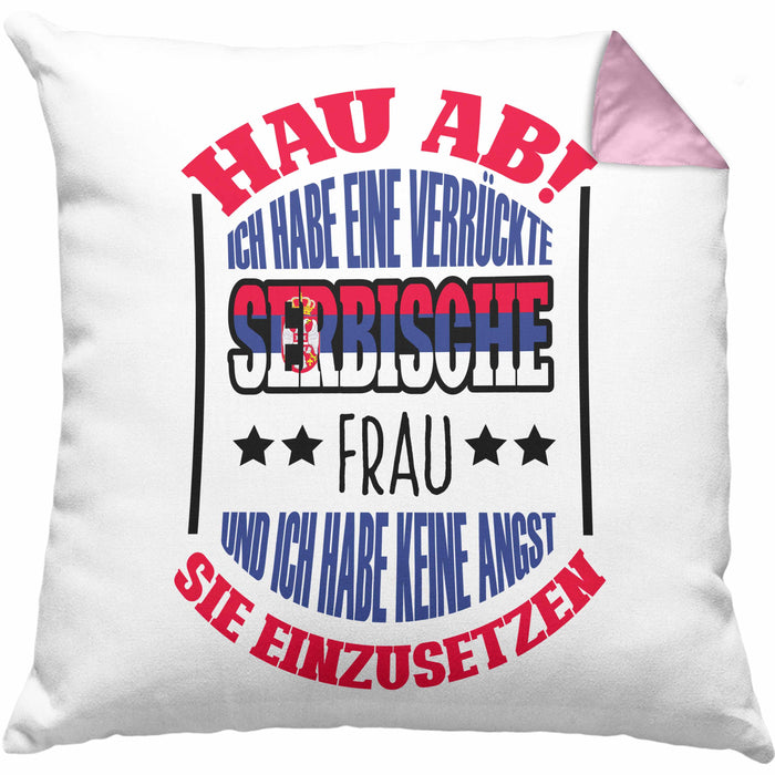 Lustige Serbe Kissen mit Füllung 40x40 Geschenk für Serbien-Liebhaber "Ich Habe Eine Serbische Frau" (Grau) Rosa Trendation