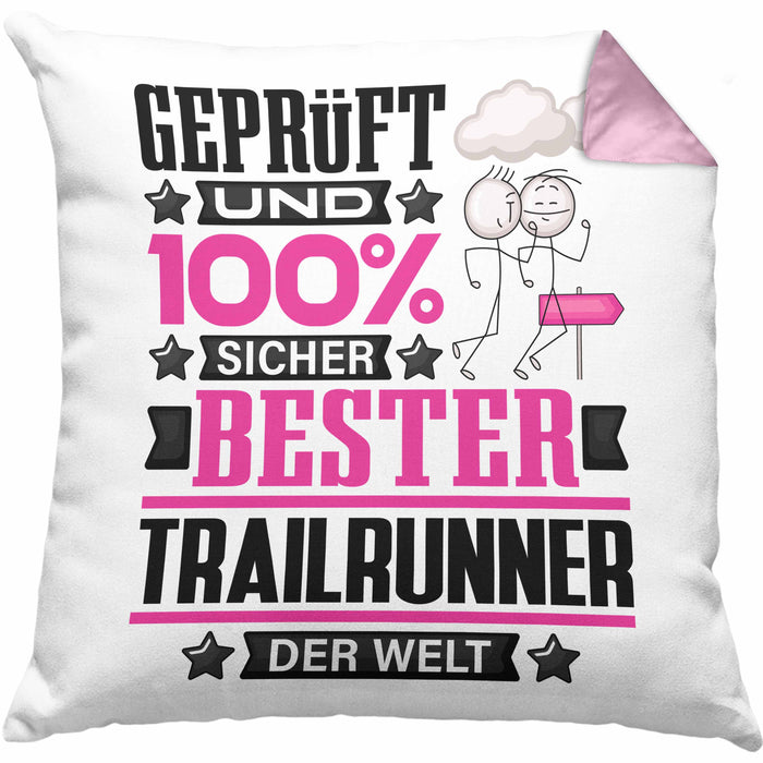 Trailrunner Geschenk Lustiger Spruch für Trailrunner Geschenkidee Bester Trailrunner Der WeltKissen mit Füllung 40x40 (Grau) Rosa Trendation
