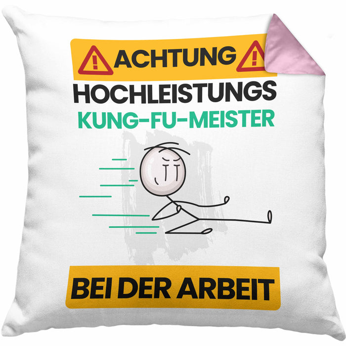 Kung-Fu-Meister Kissen mit Füllung 40x40 Geschenk Lustiger Spruch Geschenkidee für Kung-Fu-Meister Achtung Hochleistungs Kung-Fu-Meister Bei Der Arbeit (Grau) Rosa Trendation