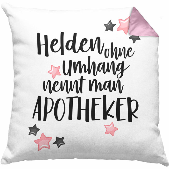 Apotheker Kissen mit Füllung 40x40 Geschenk Bester Apotheker Pharmazeut Arzneikundiger (Grau) Rosa Trendation