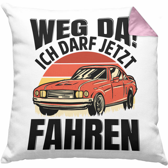 Führerschein Bestanden Geschenk Kissen mit Füllung 40x40 Führerscheinprüfung Bestanden Geschenkidee Weg Da Ich Darf Jetzt Fahren (Grau) Rosa Trendation