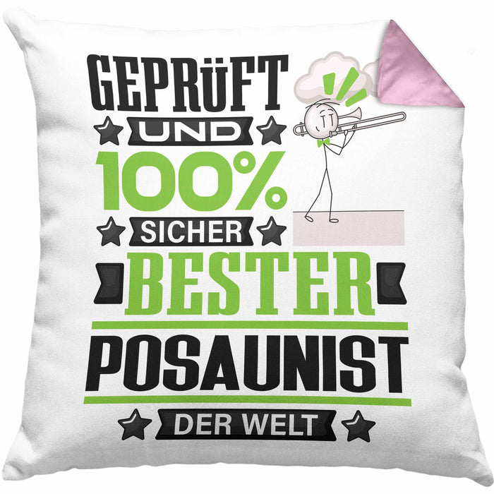 Posaunist Geschenk Lustiger Spruch für Posaunist Geschenkidee Bester Posaunist Der WeltKissen mit Füllung 40x40 (Grau) Rosa Trendation