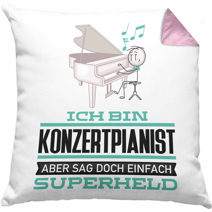 Konzertpianist Geschenk Kissen mit Füllung 40x40 Ich Bin Konzertpianist Aber Sag Doch Einfach Superheld Lustige Geschenkdiee für Konzertpianist (Grau) Rosa Trendation