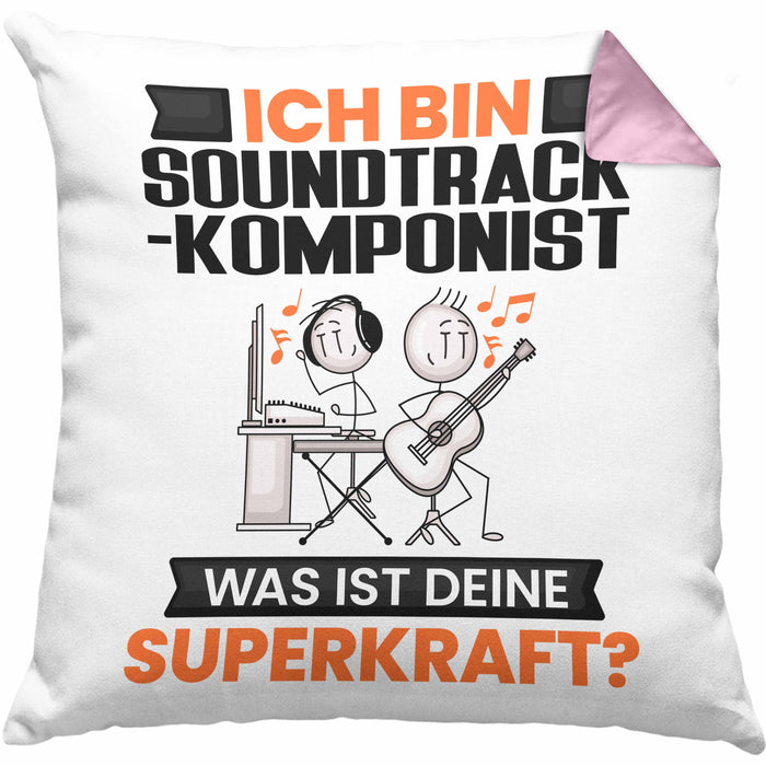 Soundtrack-Komponist Kissen mit Füllung 40x40 Geschenk für Soundtrack-Komponist Geburtstag Lustiger Spruch Was Ist Deine Superkraft (Grau) Rosa Trendation