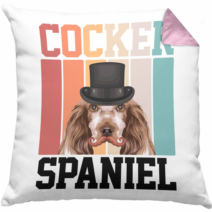 Cocker Spaniel Besitzer Kissen mit Füllung 40x40 Geschenk Lustiger Spruch Geschenkidee Retro Vinatge Cocker Spaniel (Grau) Rosa Trendation