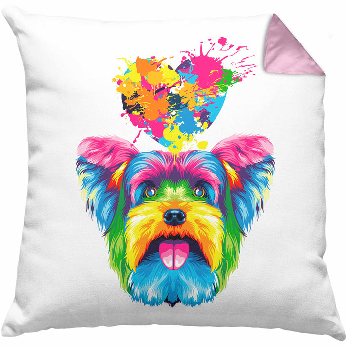 Yorkie Herz Farbe Besitzer Kissen mit Füllung 40x40 Geschenk Lustiger Spruch Geschenkidee Yorkie Liebhaber (Grau) Rosa Trendation