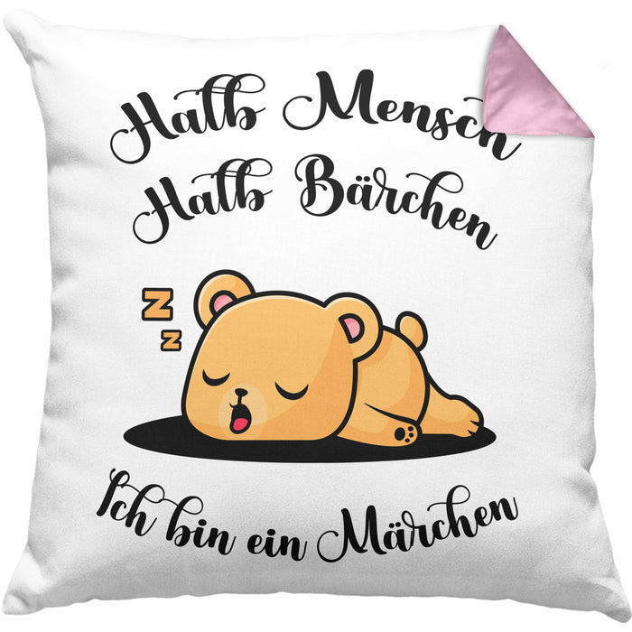 Süße Bärchen Kissen mit Füllung 40x40 Geschenk Tierwohlhaber Halb Mensch Halb Bärchen (Grau) Rosa Trendation