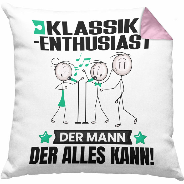 Klassik-Enthusiast Kissen mit Füllung 40x40 Geschenk für Klassik-Enthusiast Der Mann Der Alles Kann Geschenkidee zum Geburtstag (Grau) Rosa Trendation