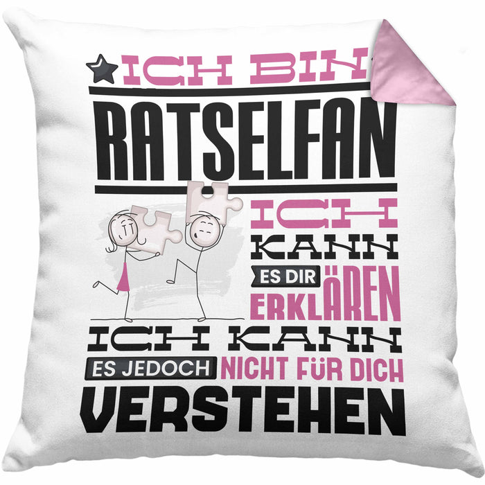 Rätselfan Geschenk Kaffee-Kissen mit Füllung 40x40 Geschenkidee für Rätselfan Ich Bin Rätselfan Ich Kann Es Dir Erklären Jedoch Nicht Für Dich Verstehen Spruch Lustig (Grau) Rosa Trendation