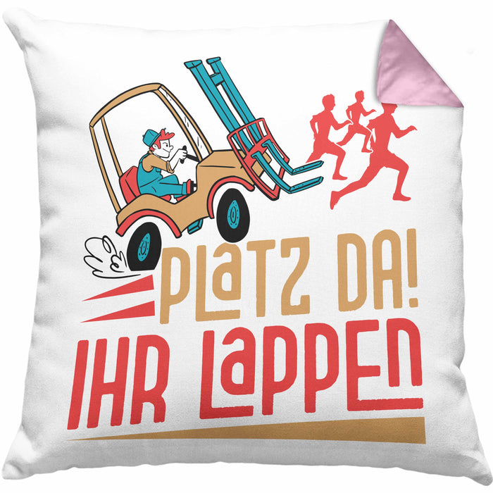 Gabelstapler Kissen mit Füllung 40x40 Geschenk Gabelstaplerfahrer Lagerist Geschenkidee Männer Platz Ihr Lappen Hupwagen Lager Geschenkidee (Grau) Rosa Trendation