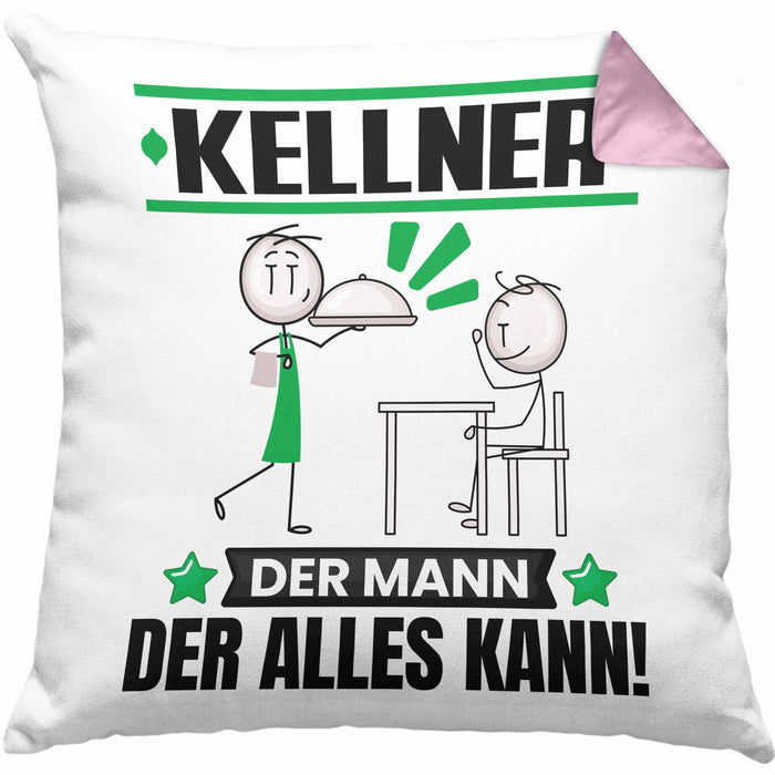 Kellner Kissen mit Füllung 40x40 Geschenk für Kellner Der Mann Der Alles Kann Geschenkidee zum Geburtstag (Grau) Rosa Trendation