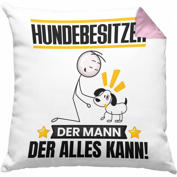 Hundebesitzer Kissen mit Füllung 40x40 Geschenk für Hundebesitzer Der Mann Der Alles Kann Geschenkidee zum Geburtstag (Grau) Rosa Trendation