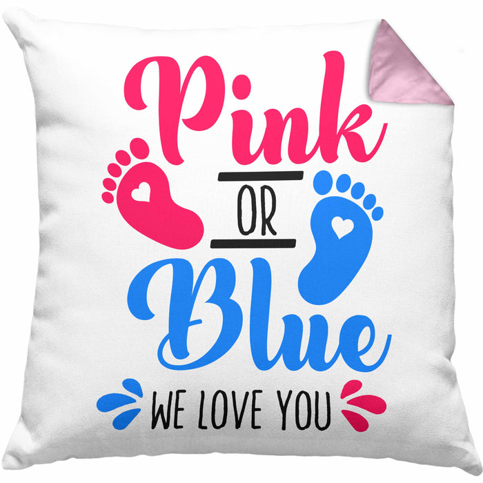 Kissen mit Füllung 40x40 Gender Reveal Geschenk Pink Or Blue We Love You Baby Überraschung (Grau) Rosa Trendation