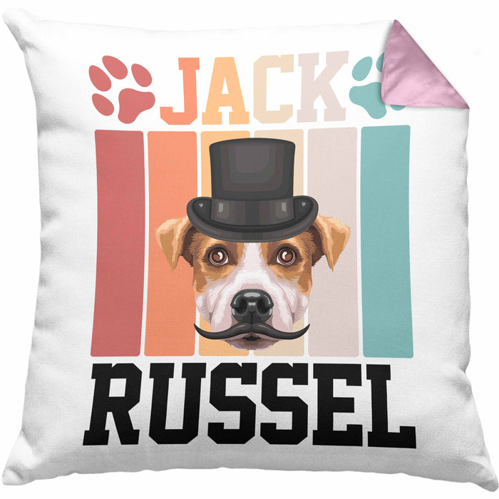 Jack Russel Besitzer Kissen mit Füllung 40x40 Geschenk Lustiger Spruch Geschenkidee Retro Vinatge Jack Russel (Grau) Rosa Trendation