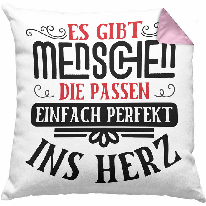 Liebste Person Geschenk Kissen mit Füllung 40x40 Es Gibt Menschen Die Passen Einfach Perfekt Ins Herz Geschenkidee Beste Freundin (Grau) Rosa Trendation