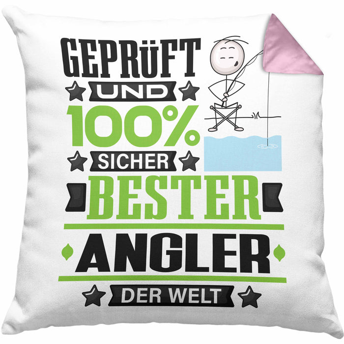 Angler Geschenk Lustiger Spruch für Angler Geschenkidee Bester Angler Der WeltKissen mit Füllung 40x40 (Grau) Rosa Trendation