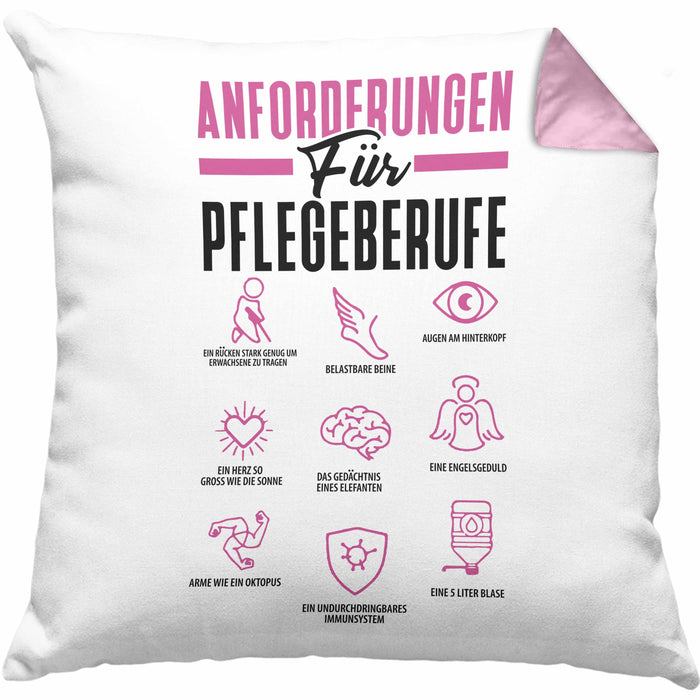 Pflege Kissen mit Füllung 40x40 Geschenk Pflege-Berufe Geschenkidee Alten-Pflegerin Anforderungen Für Pflege-Berufe (Grau) Rosa Trendation