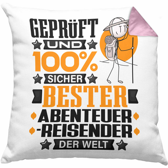 Abenteurreisender Geschenk Lustiger Spruch für Abenteurreisender Geschenkidee Bester Abenteurreisender Der WeltKissen mit Füllung 40x40 (Grau) Rosa Trendation