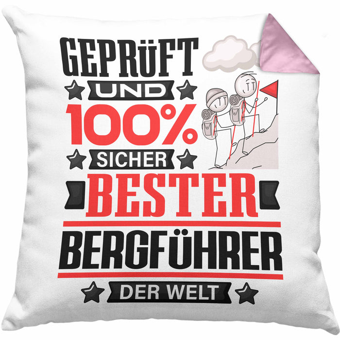 Bergführer Geschenk Lustiger Spruch für Bergführer Geschenkidee Bester Bergführer Der WeltKissen mit Füllung 40x40 (Grau) Rosa Trendation