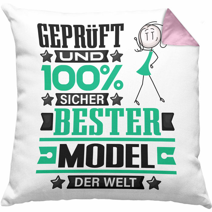 Model Geschenk Lustiger Spruch für Model Geschenkidee Bester Model Der WeltKissen mit Füllung 40x40 (Grau) Rosa Trendation