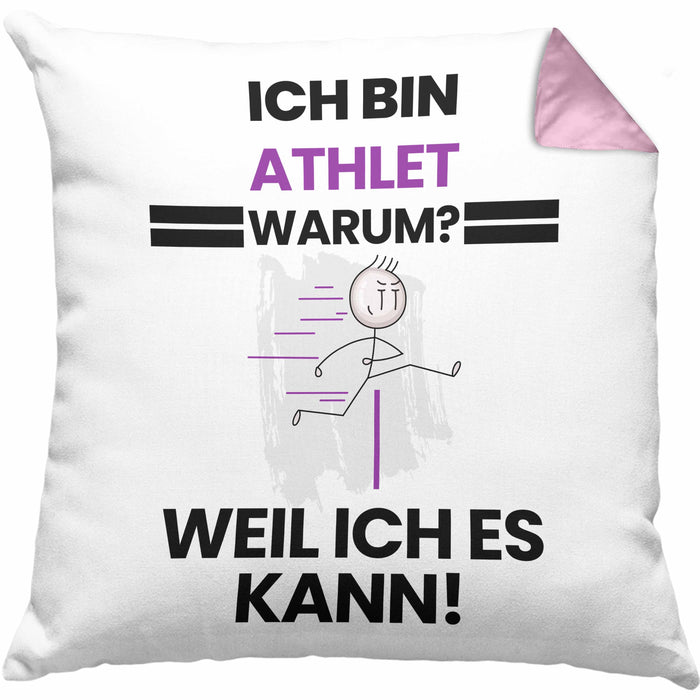 Athlet Geschenk Kissen mit Füllung 40x40 Lustiger Spruch Ich Bin Athlet Warum Weil Ich Es Kann Geschenkidee Bester Athlet Geburtstag (Grau) Rosa Trendation