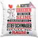 Stiefschwager Geschenk Kissen mit Füllung 40x40 Lustiger Spruch Erheben Sie Sich Der Stiefschwager Betritt den Raum (Grau) Rosa Trendation