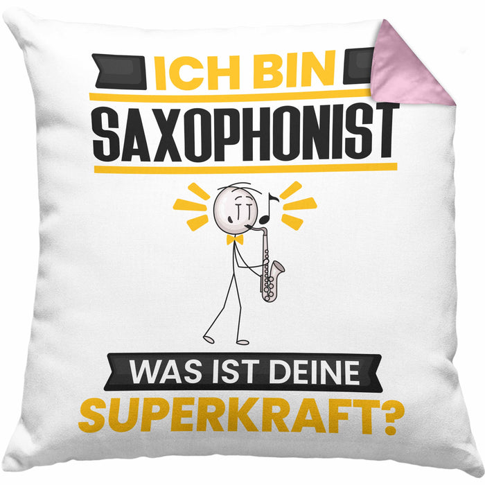 Saxophonist Kissen mit Füllung 40x40 Geschenk für Saxophonist Geburtstag Lustiger Spruch Was Ist Deine Superkraft (Grau) Rosa Trendation