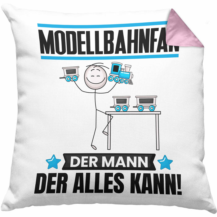 Modellbahnfan Kissen mit Füllung 40x40 Geschenk für Modellbahnfan Der Mann Der Alles Kann Geschenkidee zum Geburtstag (Grau) Rosa Trendation