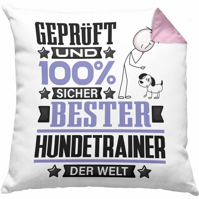 Hundetrainer Geschenk Lustiger Spruch für Hundetrainer Geschenkidee Bester Hundetrainer Der WeltKissen mit Füllung 40x40 (Grau) Rosa Trendation