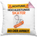 Skater Kissen mit Füllung 40x40 Geschenk Lustiger Spruch Geschenkidee für Skater Achtung Hochleistungs Skater Bei Der Arbeit (Grau) Rosa Trendation