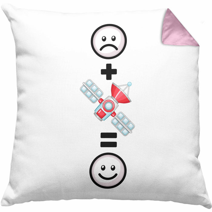 Sateliten Kissen mit Füllung 40x40 Geschenk für Sateliten Weltraum Weltall Fans Lustige Geschenkidee :( + Satelit = :) (Grau) Rosa Trendation